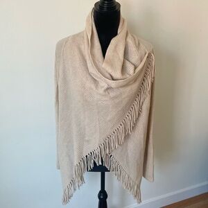 REPEAT Beige Cashmere Wool Fringe Long Sleeve Wrap Sweater 86995W161 EUC Sz XS